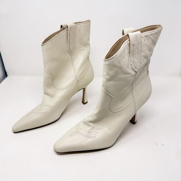 Sam Edelman White Leather Moe Western Cowboy Heeled Booties Size 10 - Picture 4 of 7